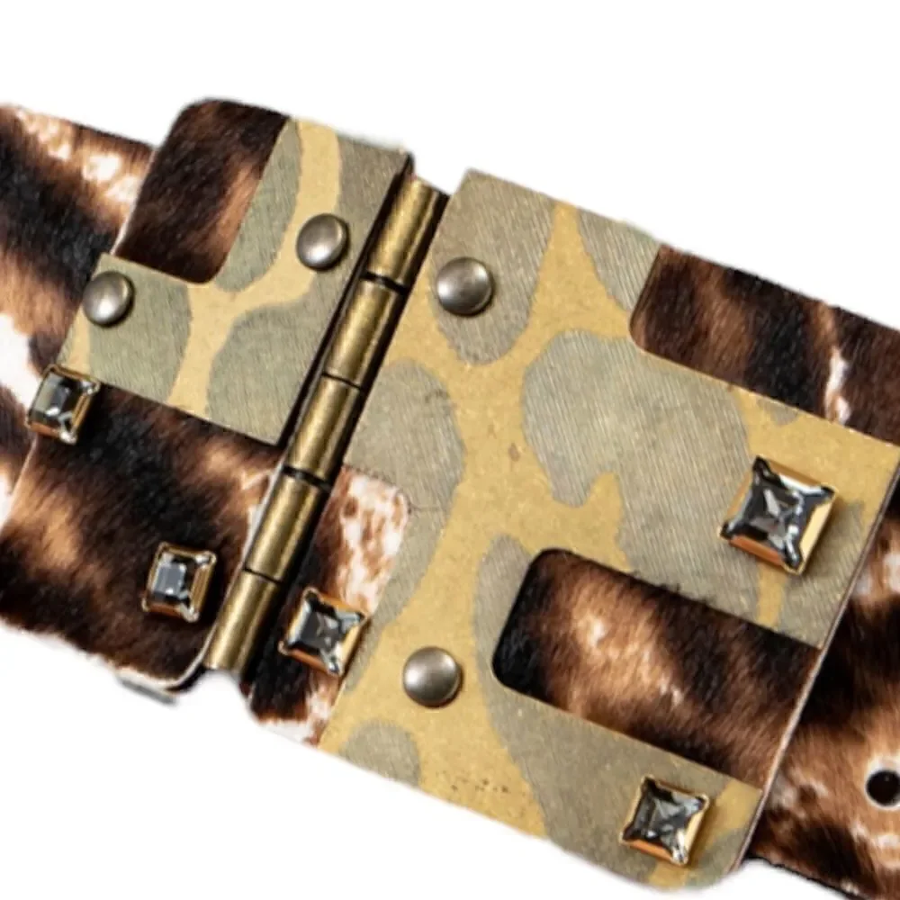 LANVIN Calf Hair Waist Belt with Antique Gold and Crystal Buckle |Size: Small|